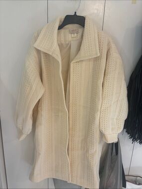 VTG Weave Of The Irish 100% Wool ivory Cable Knit Sweater Jacket Coat,O/S